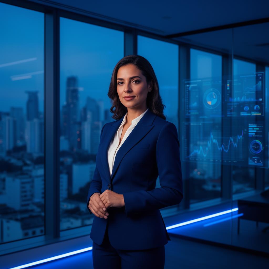 Executivo de fintech analisando dados financeiros no computador