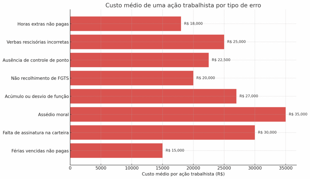 Gráfico mostrando valores médios de processos trabalhistas causados por falhas em processos de RH